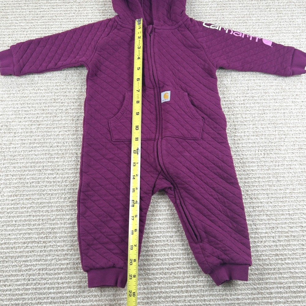 Carhartt Quilted Zip-Up Coverall Baby 9M Purple Hooded Jumpsuit QX5417 - Picture 9 of 10